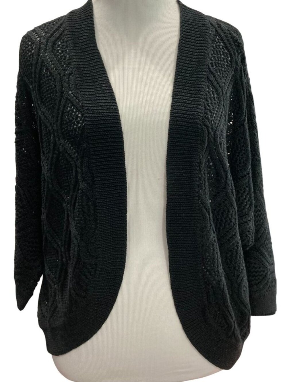 Alfani Petite Pointelle Open Knit Cardigan PM Black Whimsygoth Cozy Boho Indie